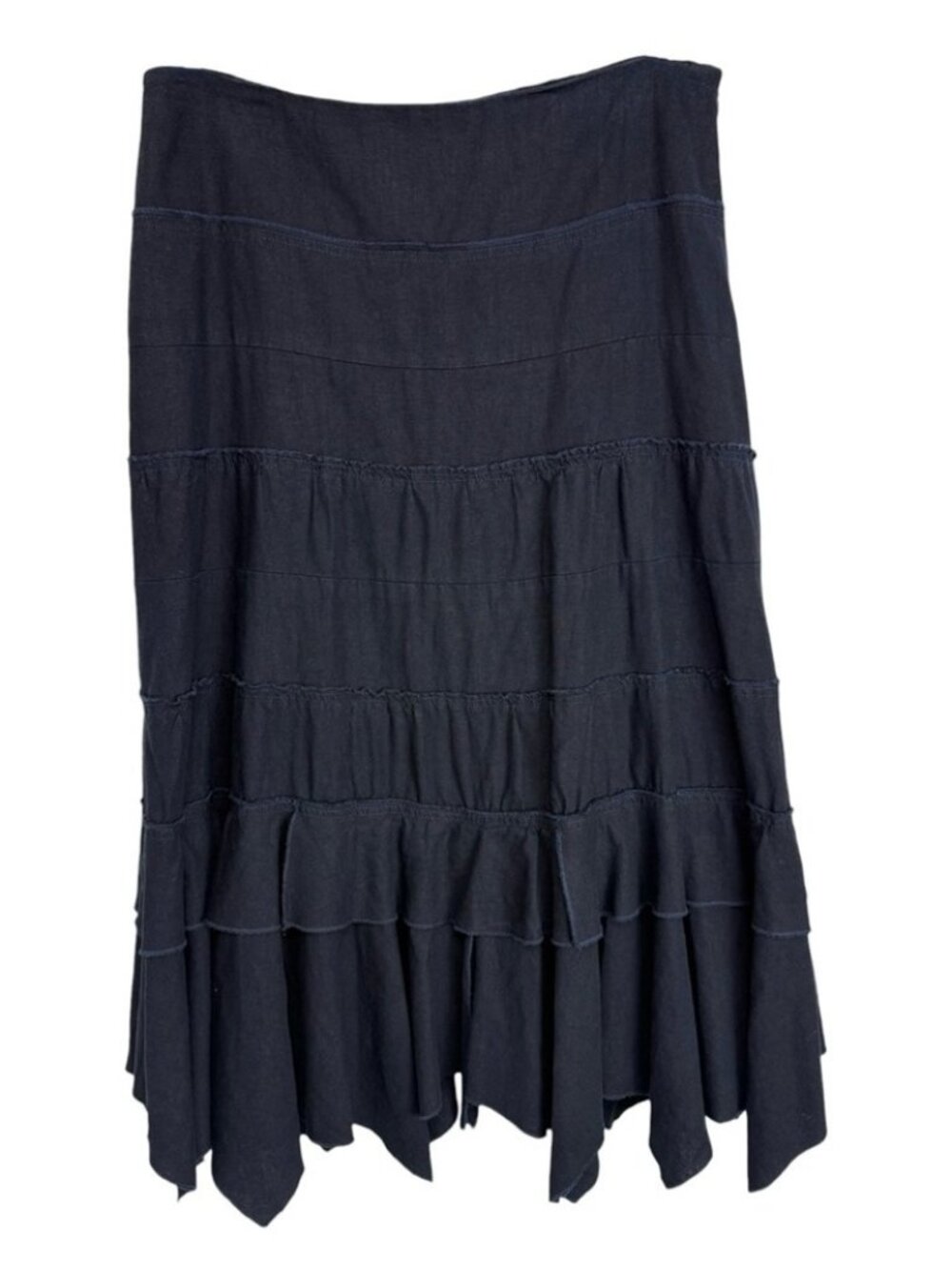 Vintage Tiered Handkerchief Asymmetrical Hem Midi Skirt Size 14 Navy Blue Y2K - Picture 1 of 9